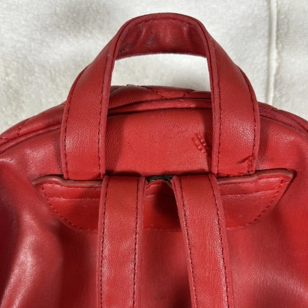 Badgley Mischka Backpack Womens Small Red Quilted Studded‎ BM Logo Edgy Designer